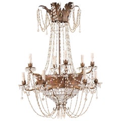 Italian Mid-20th Century Twelve-Light Crystal Basket-Shaped Chandelier