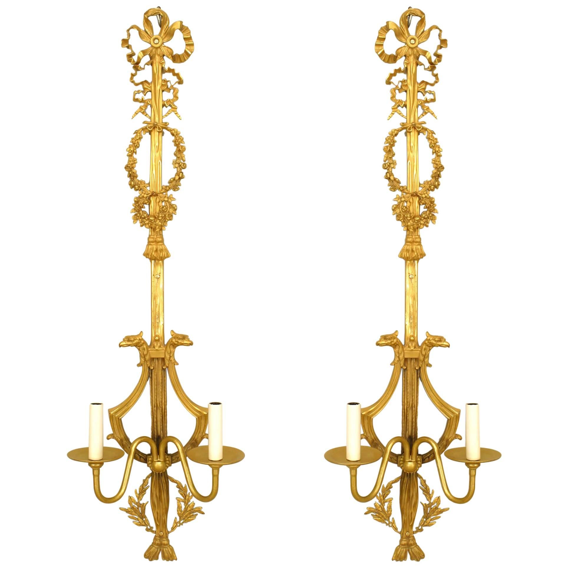 Pair of French Louis XVI Style Gilt Wall Sconces For Sale