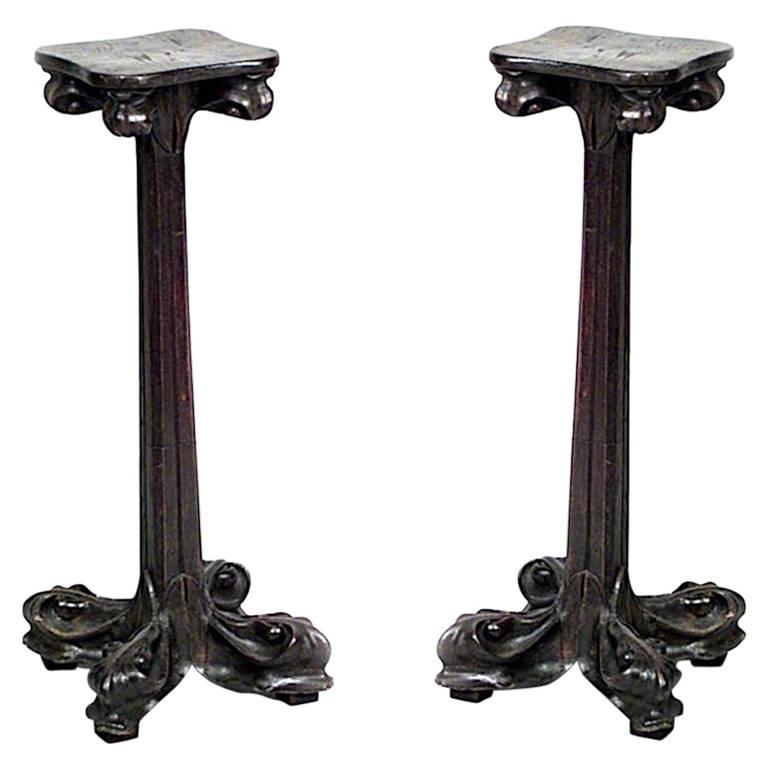 Pair of Art Nouveau Walnut Pedestals For Sale