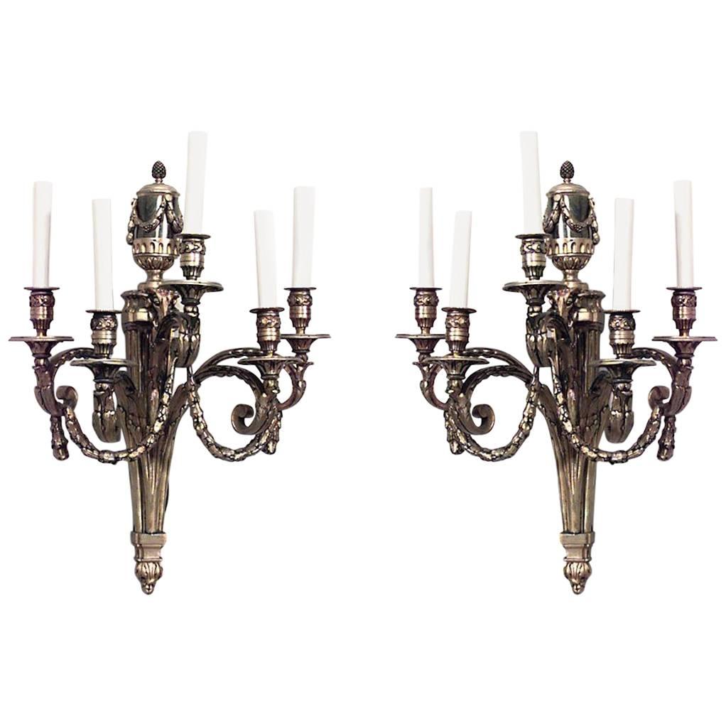 Pair of French Louis XVI Style Bronze Dore Wall Sconces For Sale