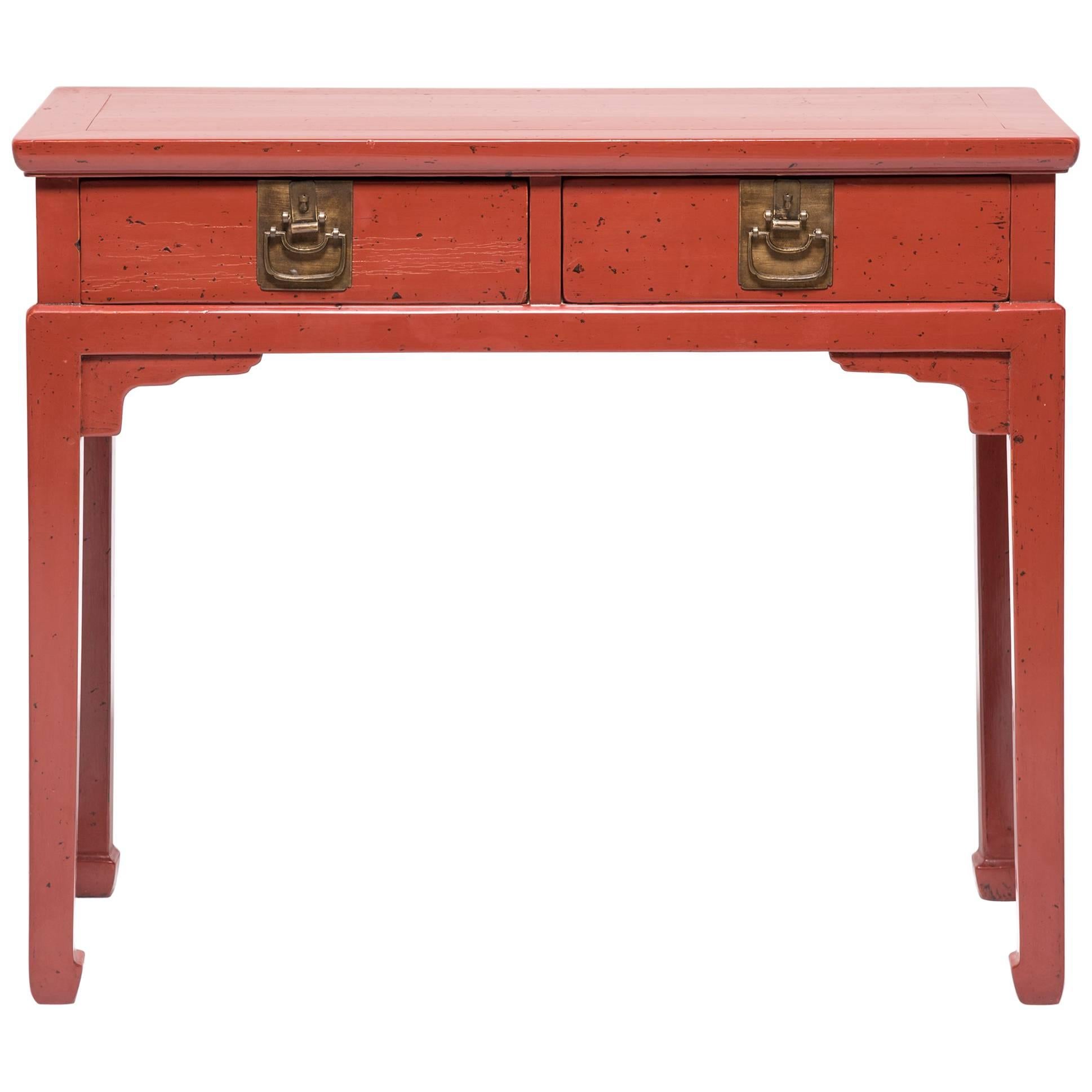 Early 20th Century Chinese Two-Drawer Red Lacquered Table