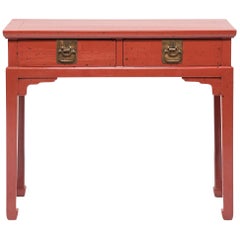 Early 20th Century Chinese Two-Drawer Red Lacquered Table