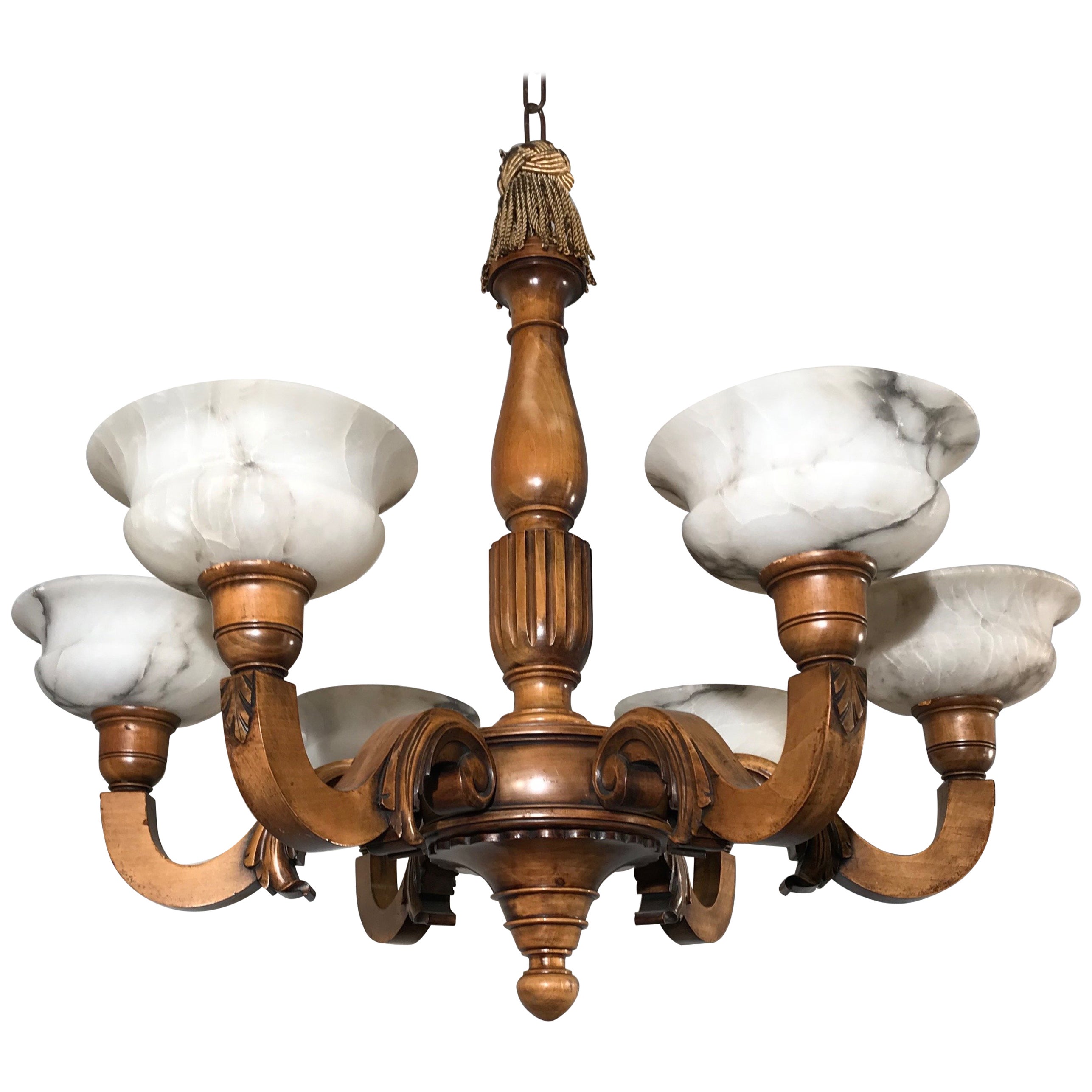 Early 1900s Art Nouveau Era Fine Quality Carved Gilt Chandelier Light