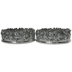 Antique Pair of American Sterling Shiebler Wine Coasters, circa 1880