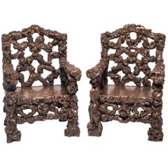 Antique Pair of Chinese Rootwood Chairs