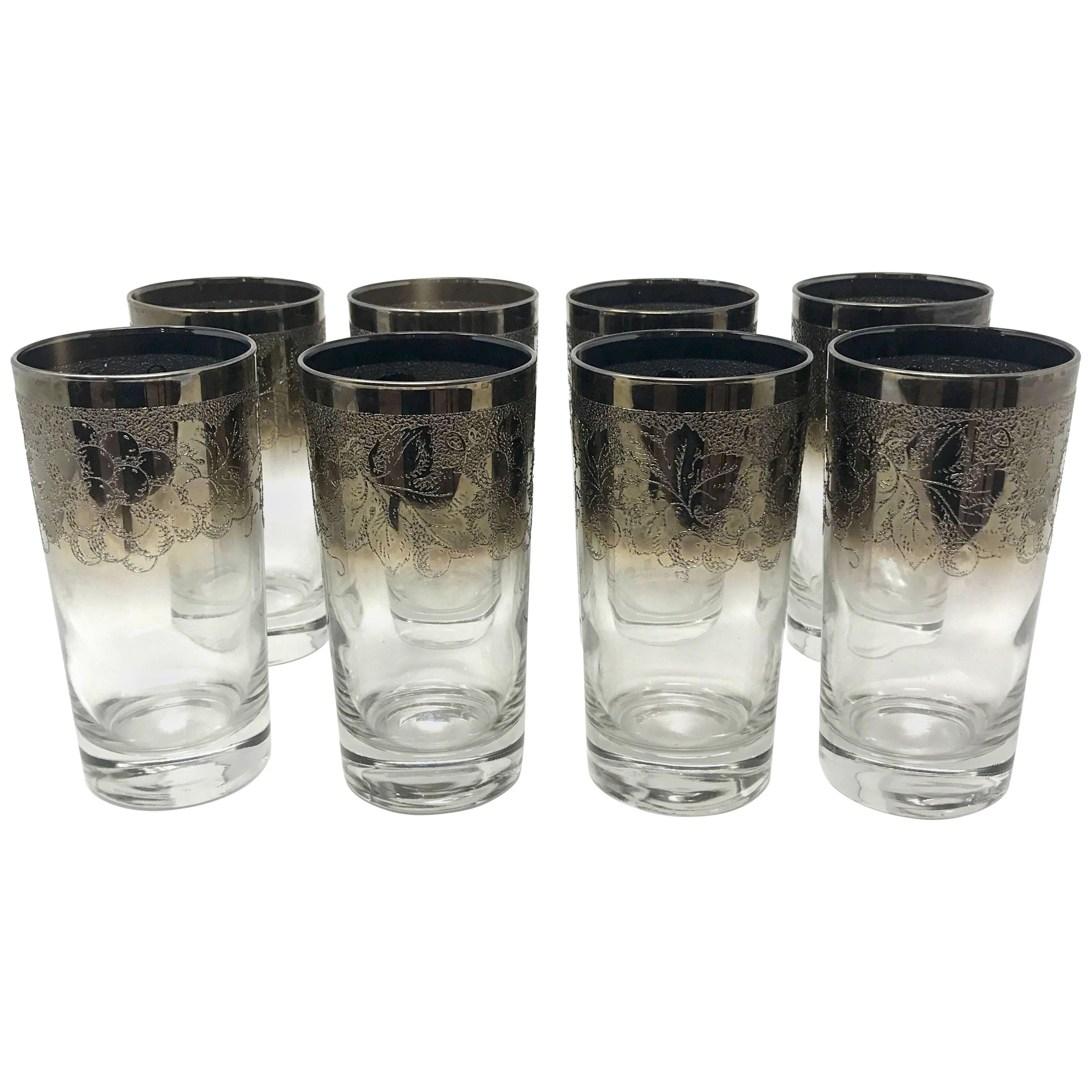 Set of Eight Silver and Crystal Dorothy Thorpe Highball Glasses For Sale