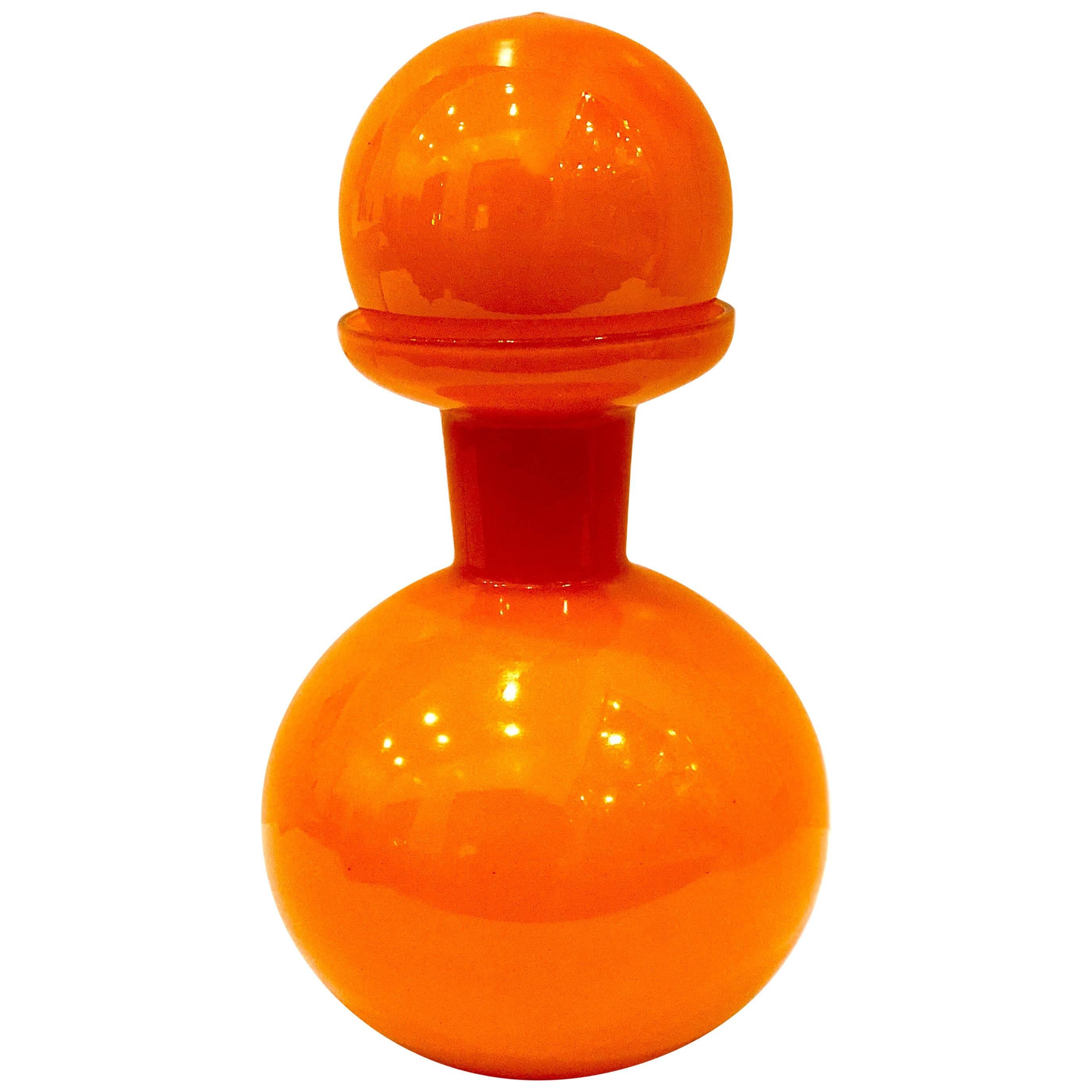 Danish Orange Holmegaard Bottle with Stopper Cased in White by Otto Brauer