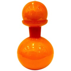 Danish Orange Holmegaard Bottle with Stopper Cased in White by Otto Brauer
