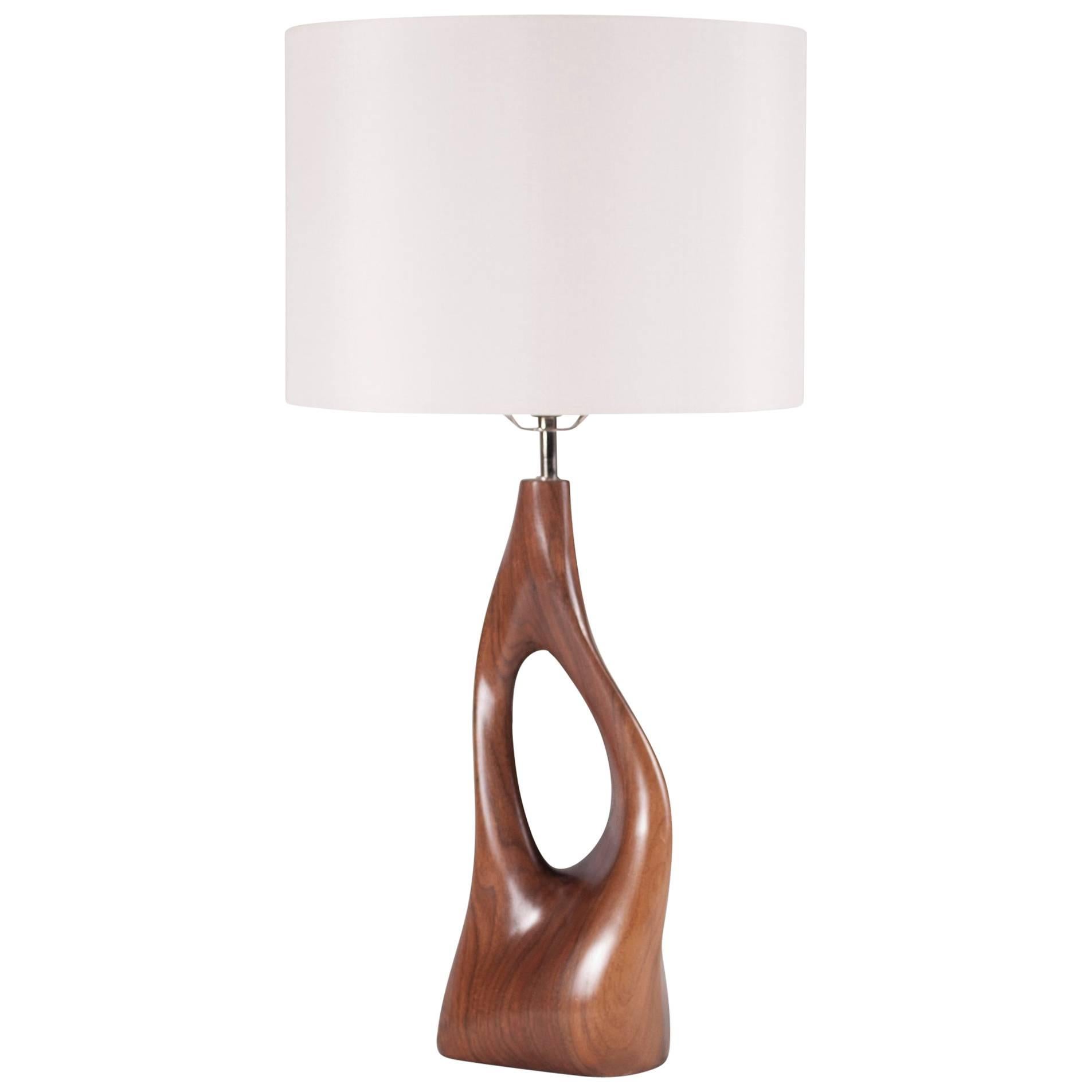Amorph Helix Table Lamp Solid Walnut, White Shade For Sale