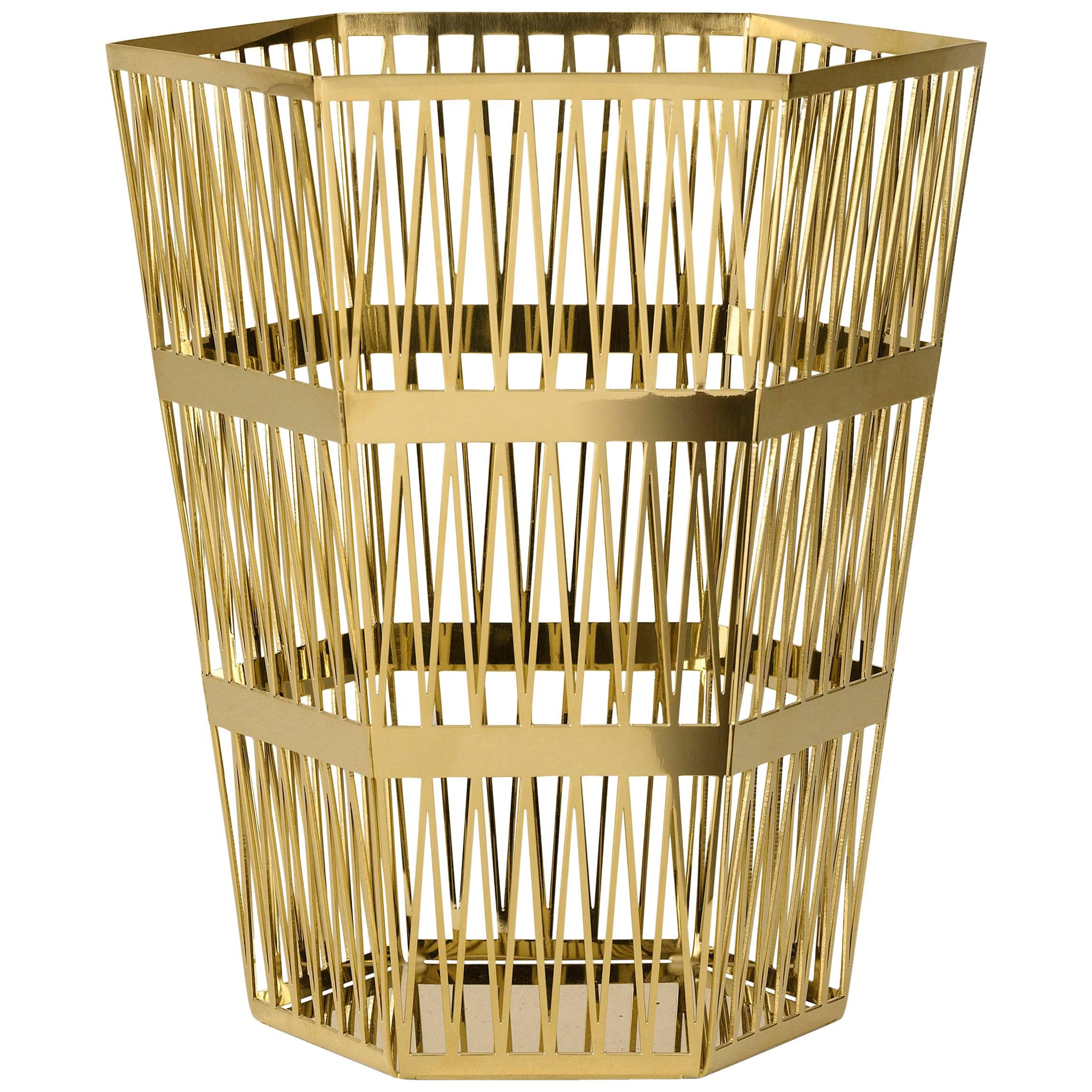 Ghidini 1961 Tip Top Small Paper Basket in Polished Gold Finish For Sale