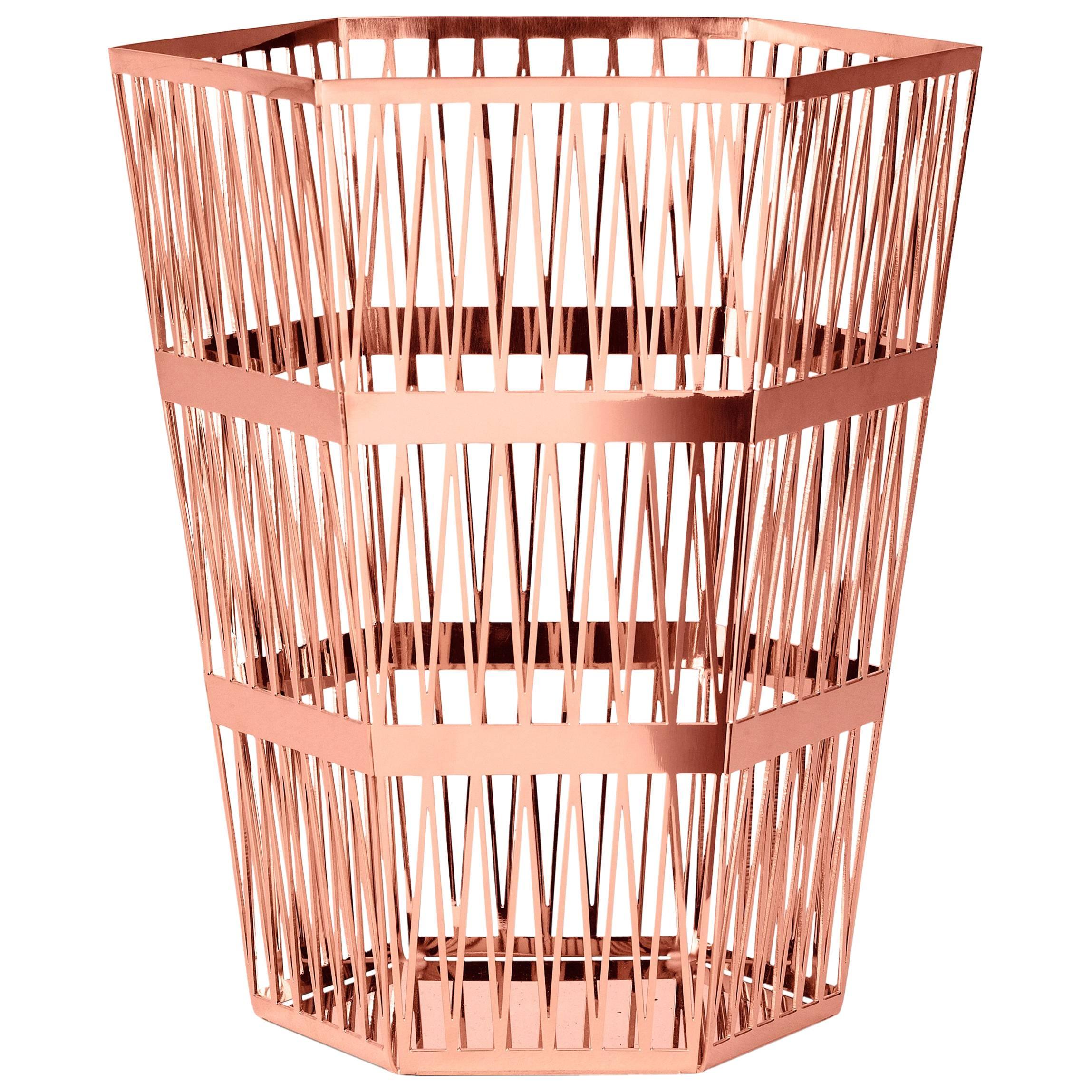 Ghidini 1961 Tip Top Small Paper Basket in Rose Gold Finish For Sale