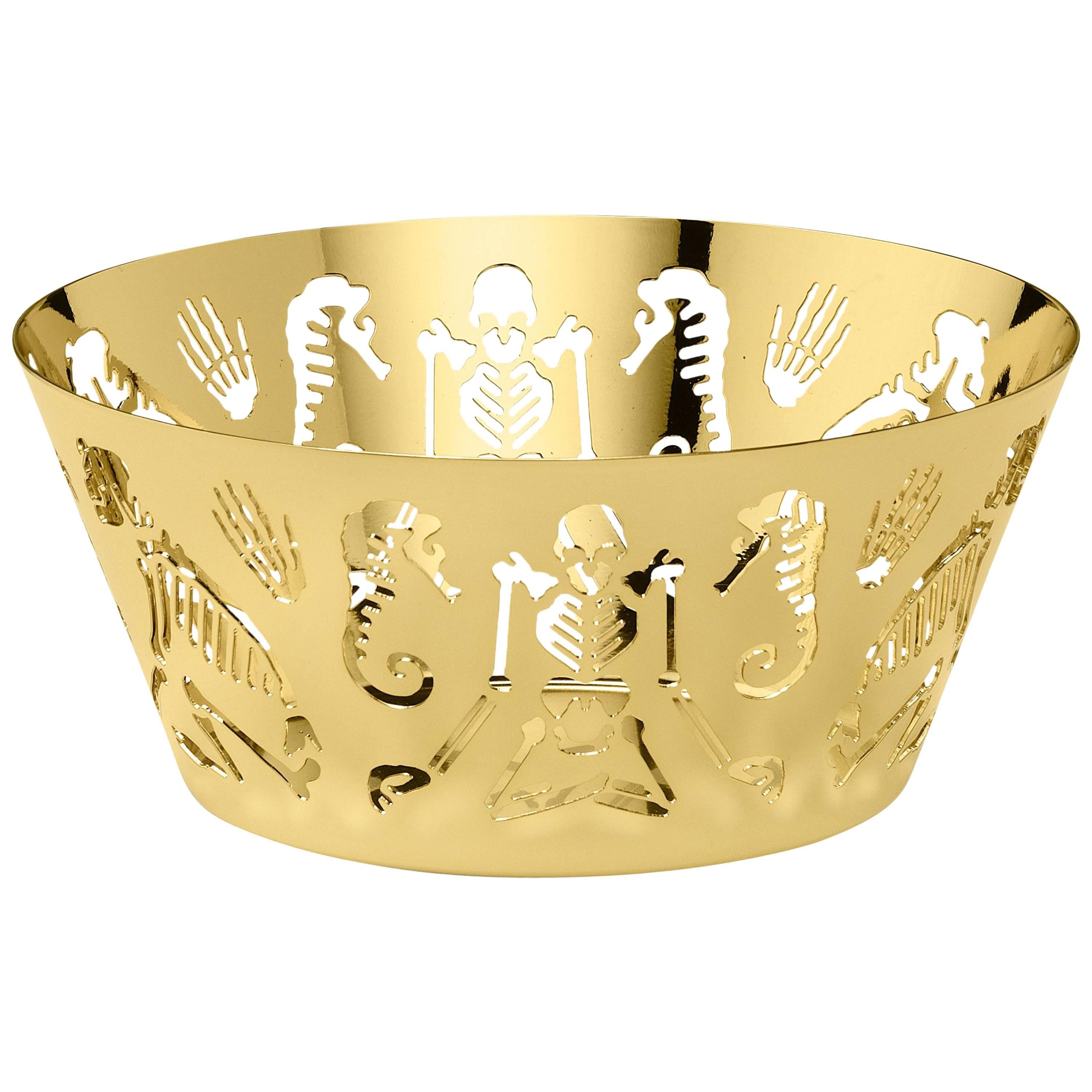 Ghidini 1961 Perished Medium Bowl in Polished Gold Finish For Sale