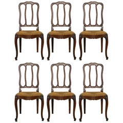 Six French Dining Chairs Oak Chairs Rush Seats, Early 20th Century