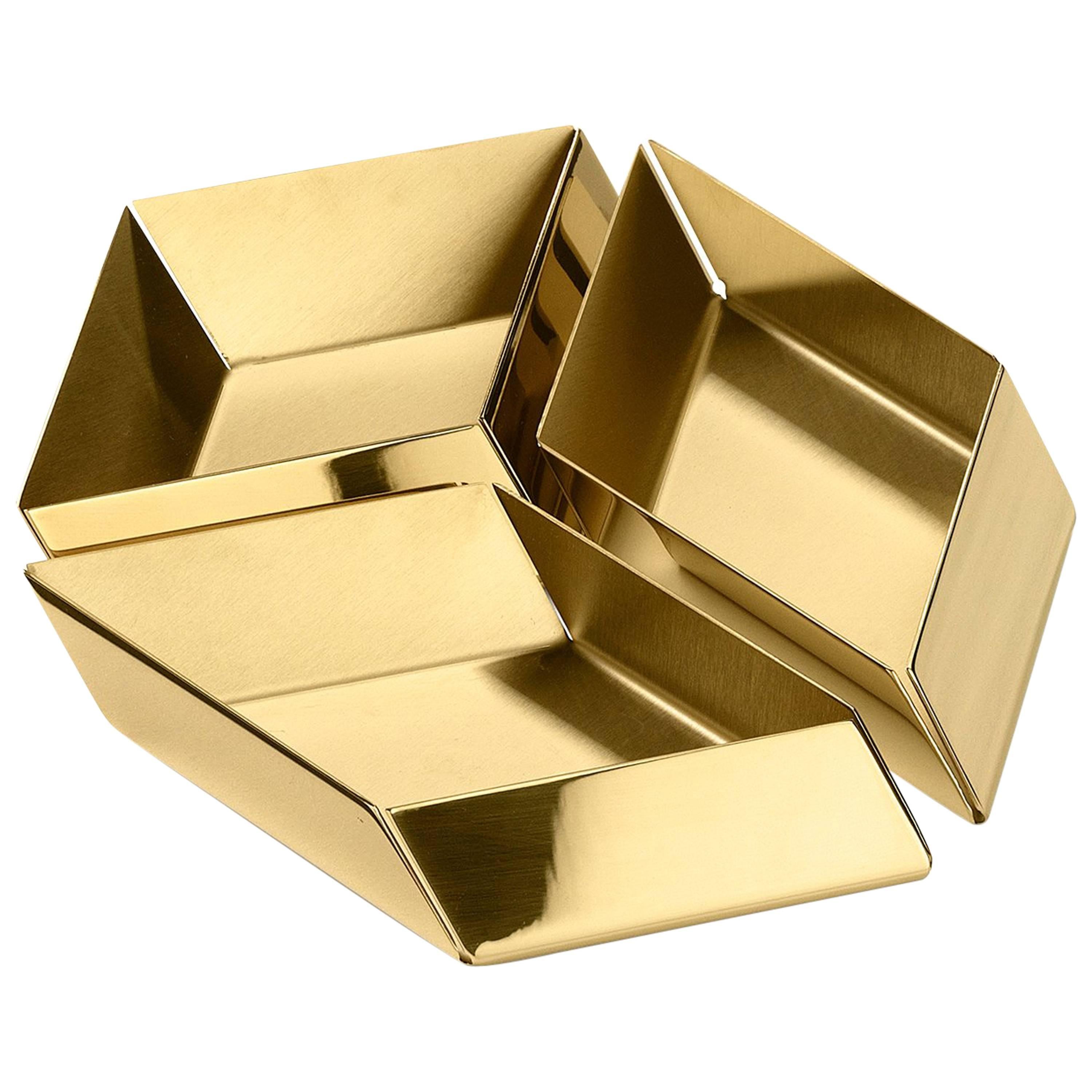 Ghidini 1961 Axonometry Set 1 Small Cube Tray in Polished Brass