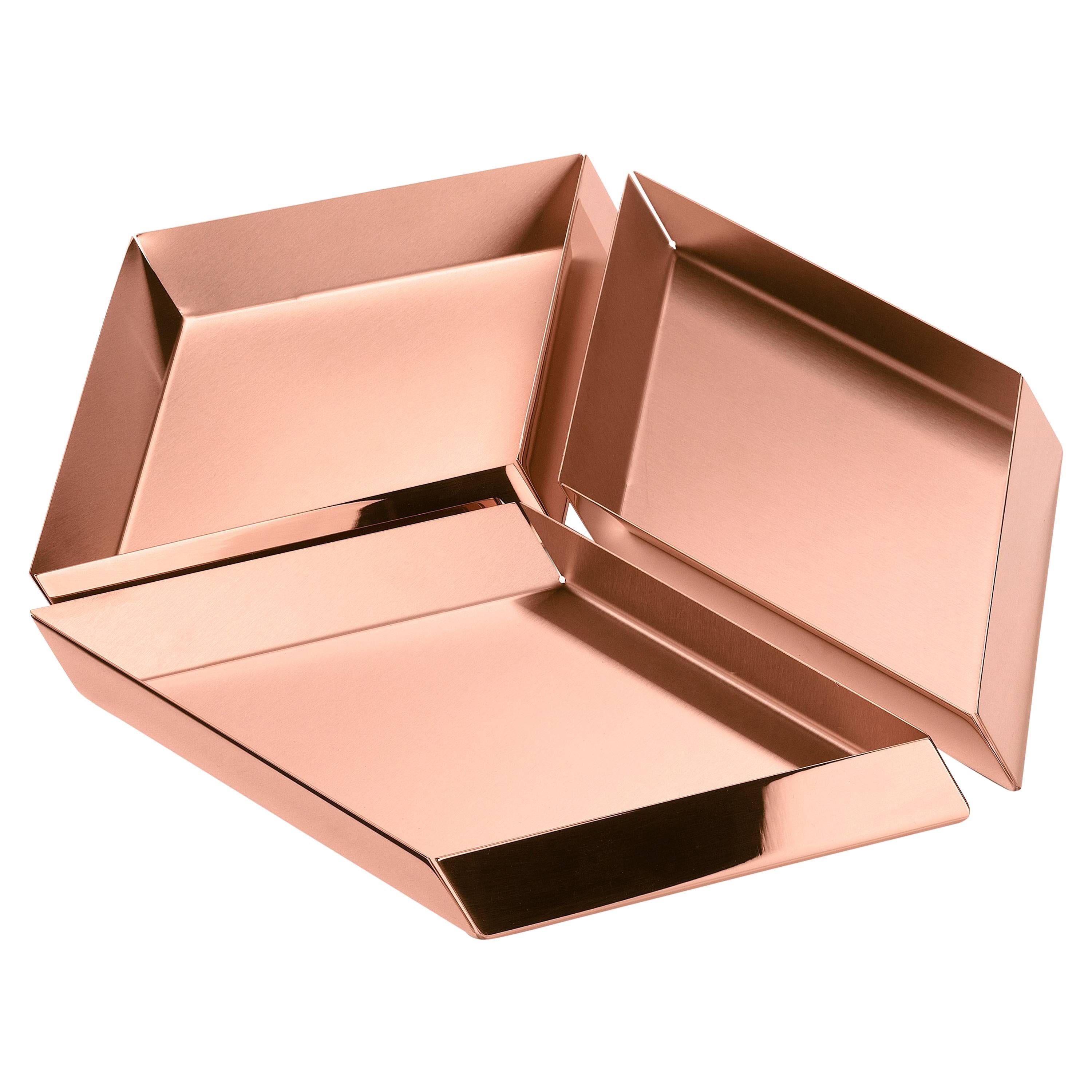 Ghidini 1961 Axonometry Set 2 Large Cube Tray in Rose Gold Finish For Sale