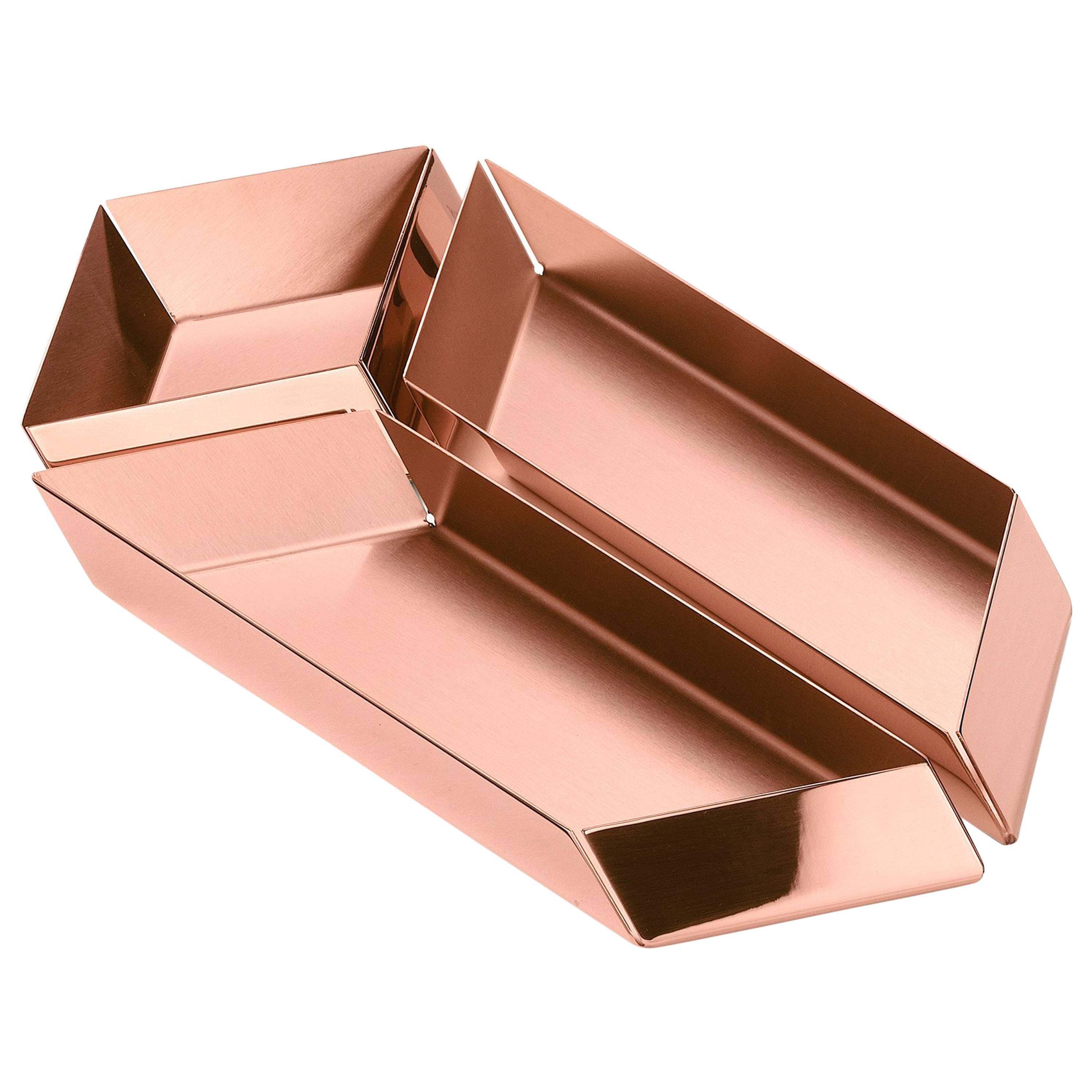 Ghidini 1961 Axonometry Set 3 Kleines Parallelepiped-Tablett in Roségold-Finish