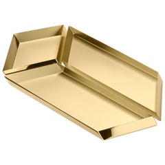 Ghidini 1961 Axonometry Set 4 Large Parallelepiped Tray Set in Polished Brass