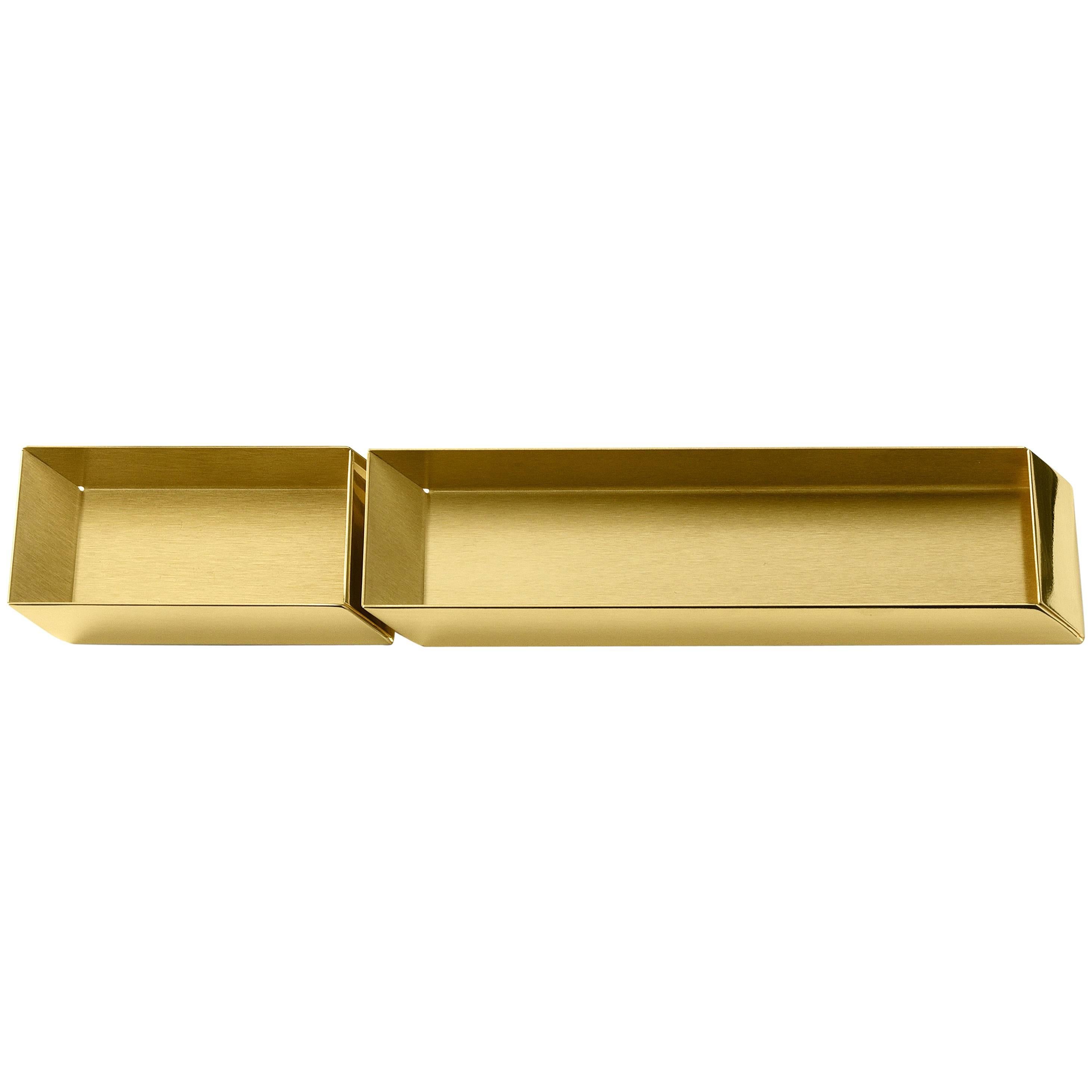 Ghidini 1961 Axonometry Pen and Cards Desk Trays Set in Polished Brass