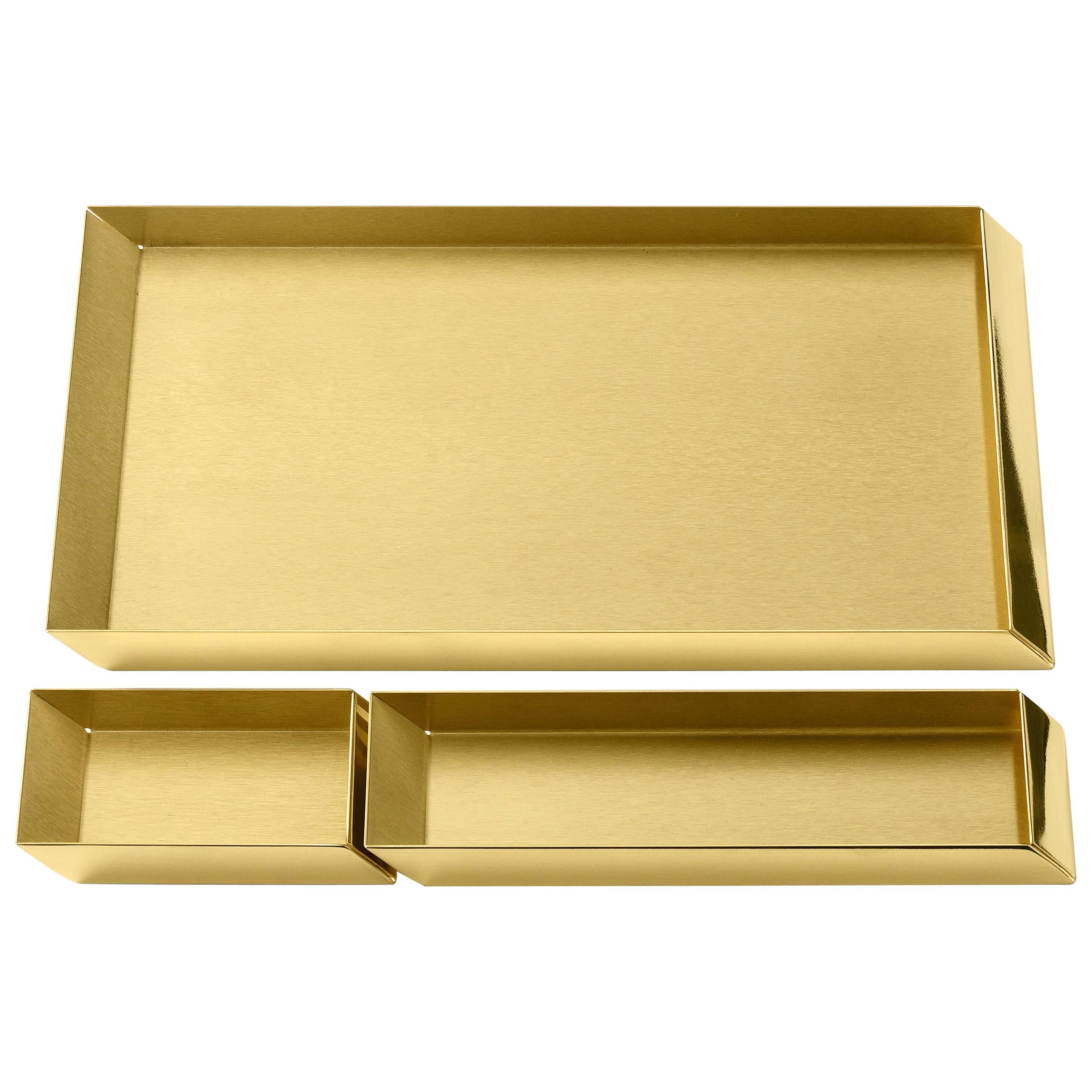 Ghidini 1961 Axonometry Desk Trays Set in Polished Brass For Sale