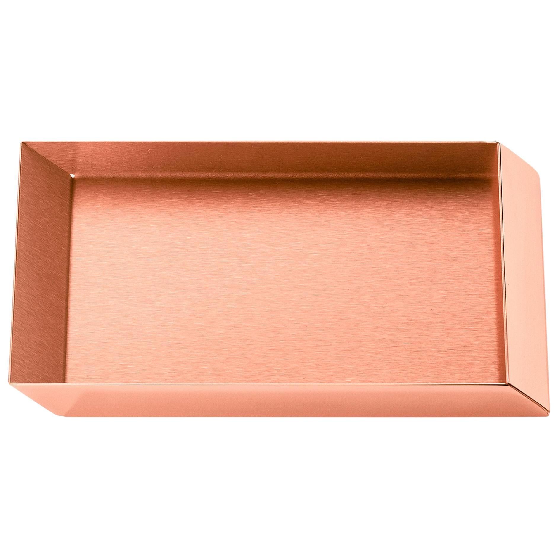 Ghidini 1961 Axonometry Rectangular Small Tray in Rose Gold Finish For Sale