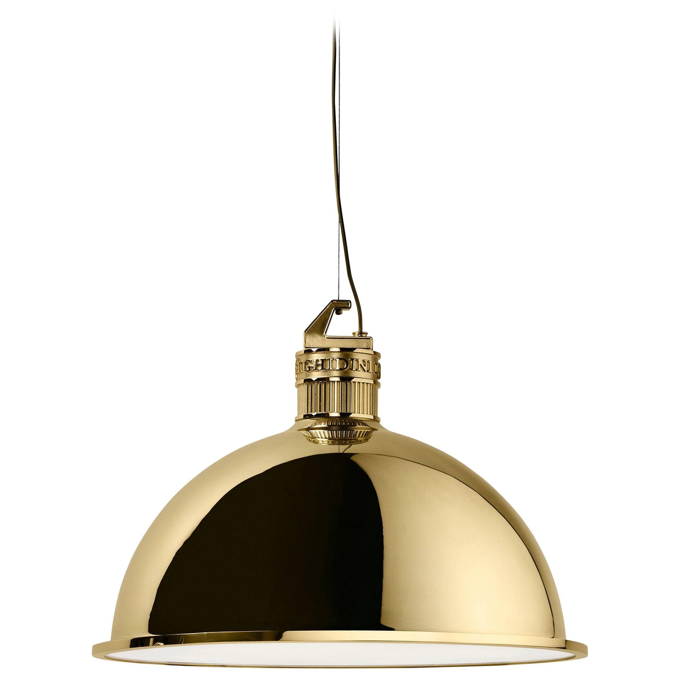 Ghidini 1961 Factory Small Suspension Light in Polished Brass For Sale
