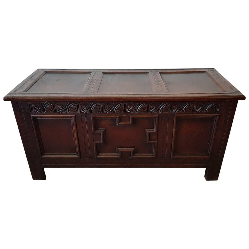 17th Century English Joined Oak Coffer or Blanket Chest