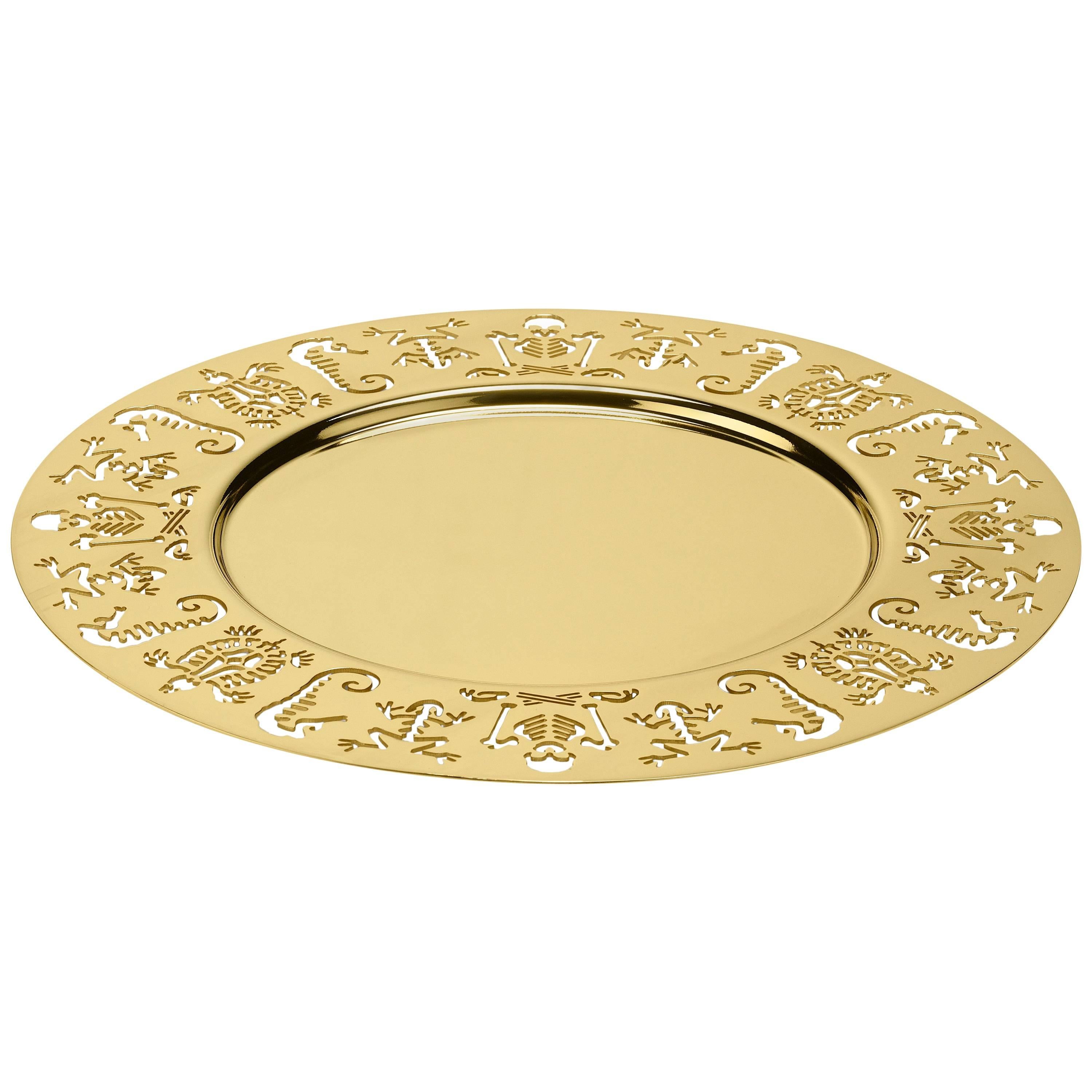 Ghidini 1961 Perished Round Tray in Polished Gold Finish For Sale