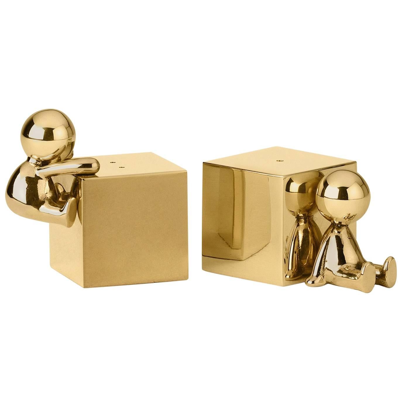Ghidini 1961 Omini Salt and Pepper Shakers in Polished Brass For Sale