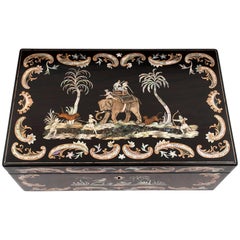 Antique Coromandel Satinwood Mother-of-Pearl Abalone Writing Box, 19th Century