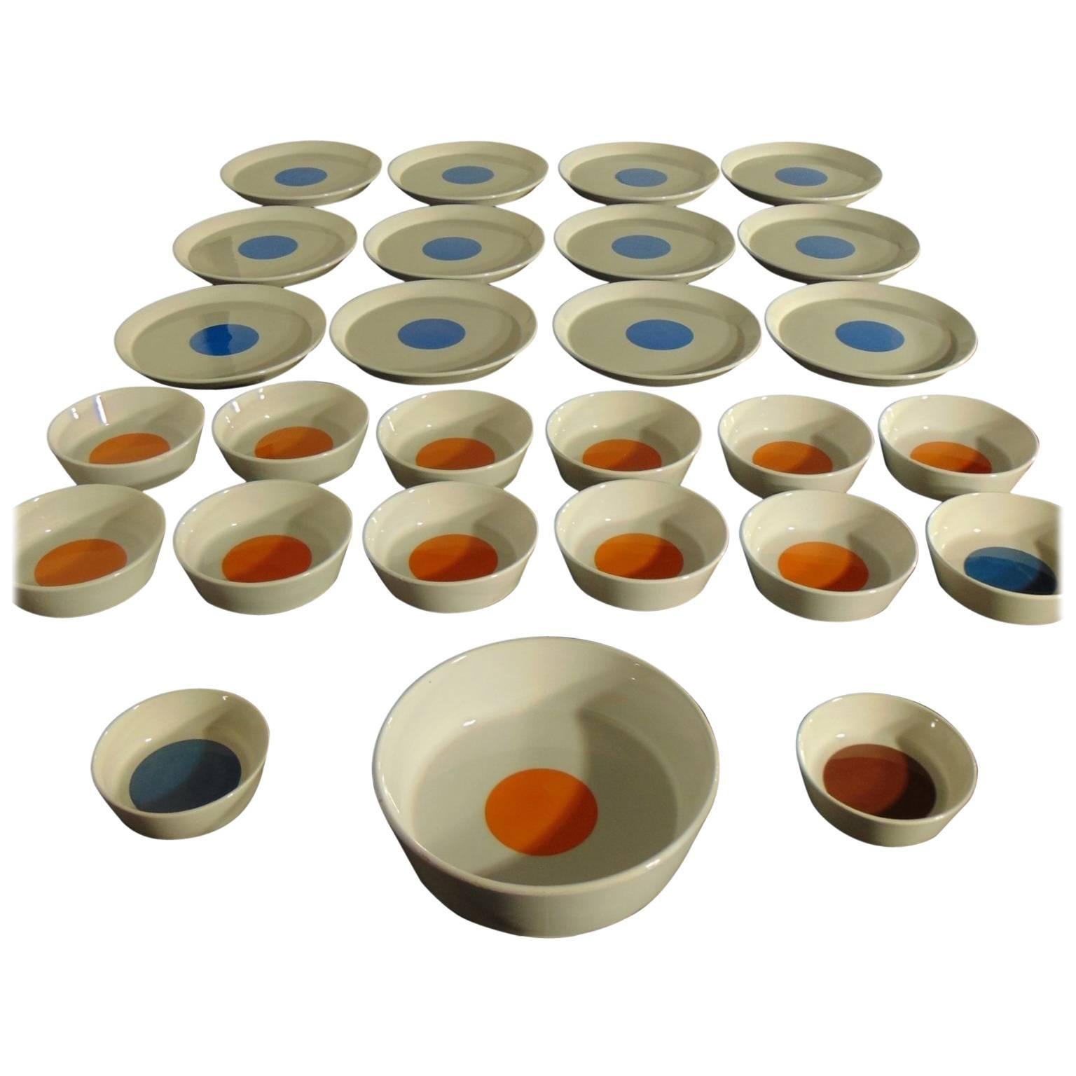 Gio Ponti Tableware Complete Set White Blue Orange Ceramica Italiana Pozzi, 1967