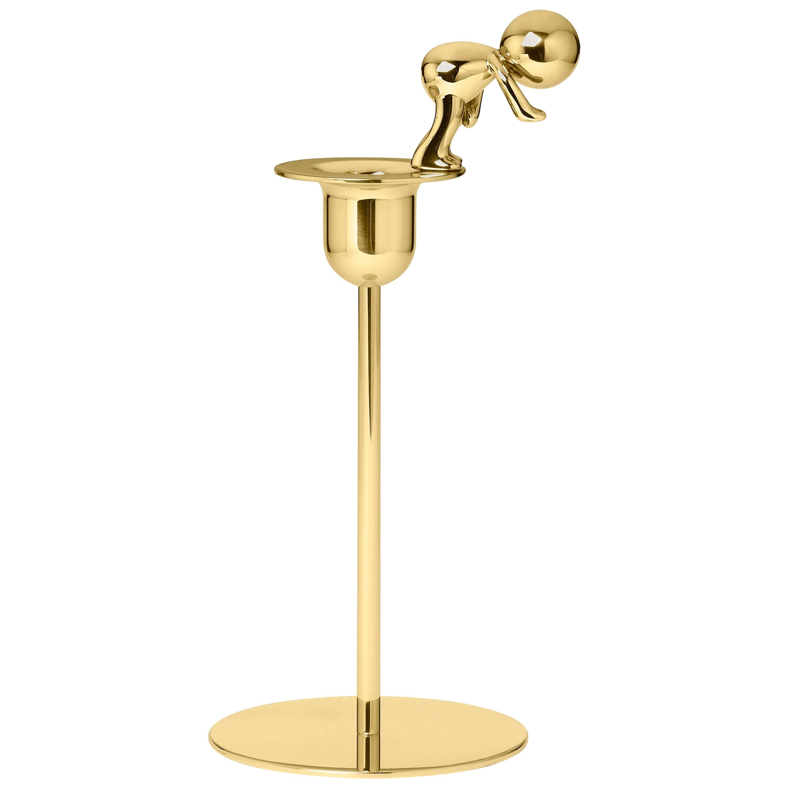 Ghidini 1961 Omini the Diver Short Candlestick in Polished Brass