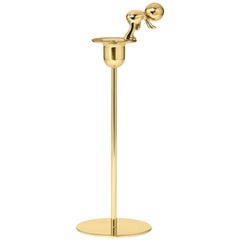 Ghidini 1961 Omini the Diver Tall Candlestick in Polished Brass