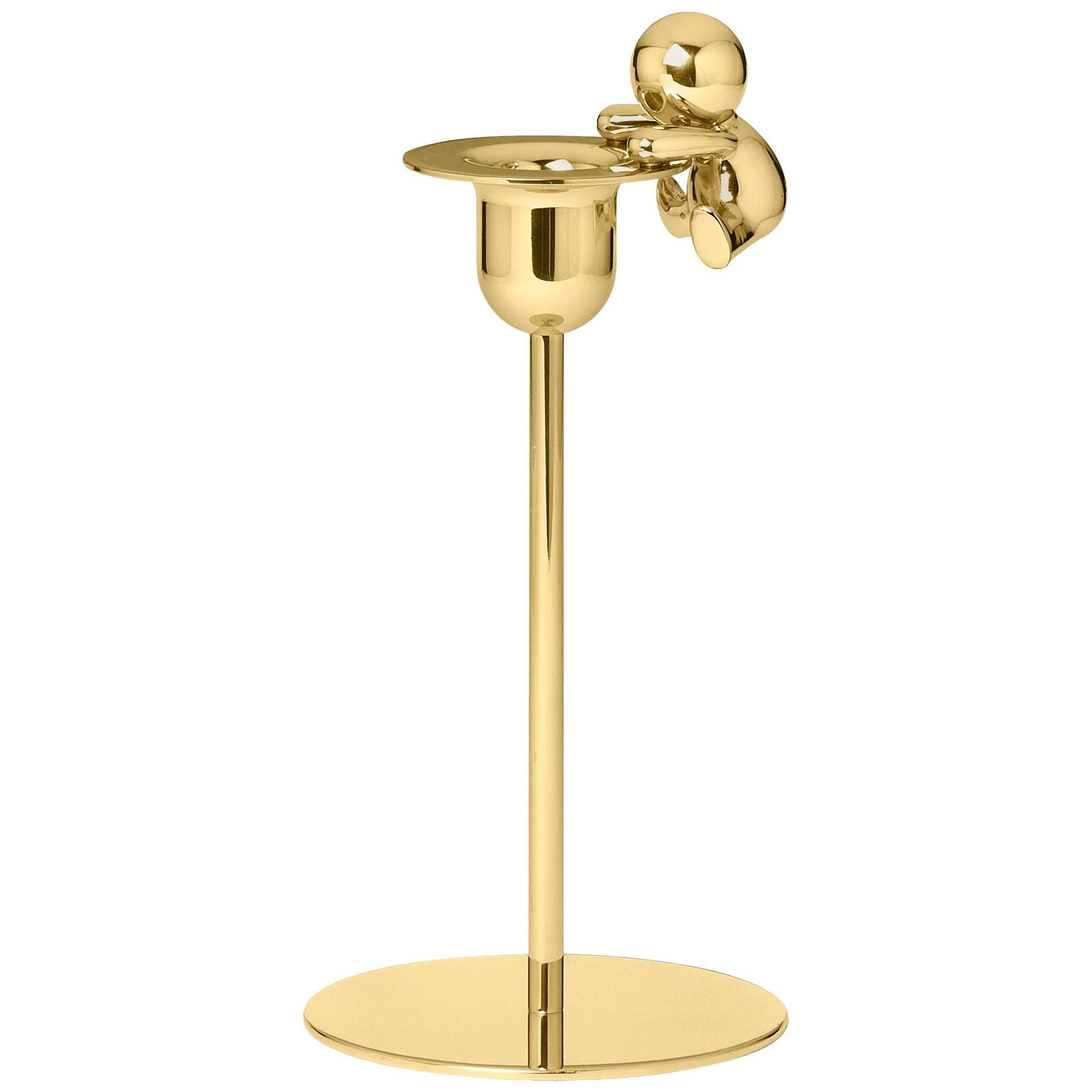 Ghidini 1961 Omini the Climber Short Candlestick in Polished Brass For Sale