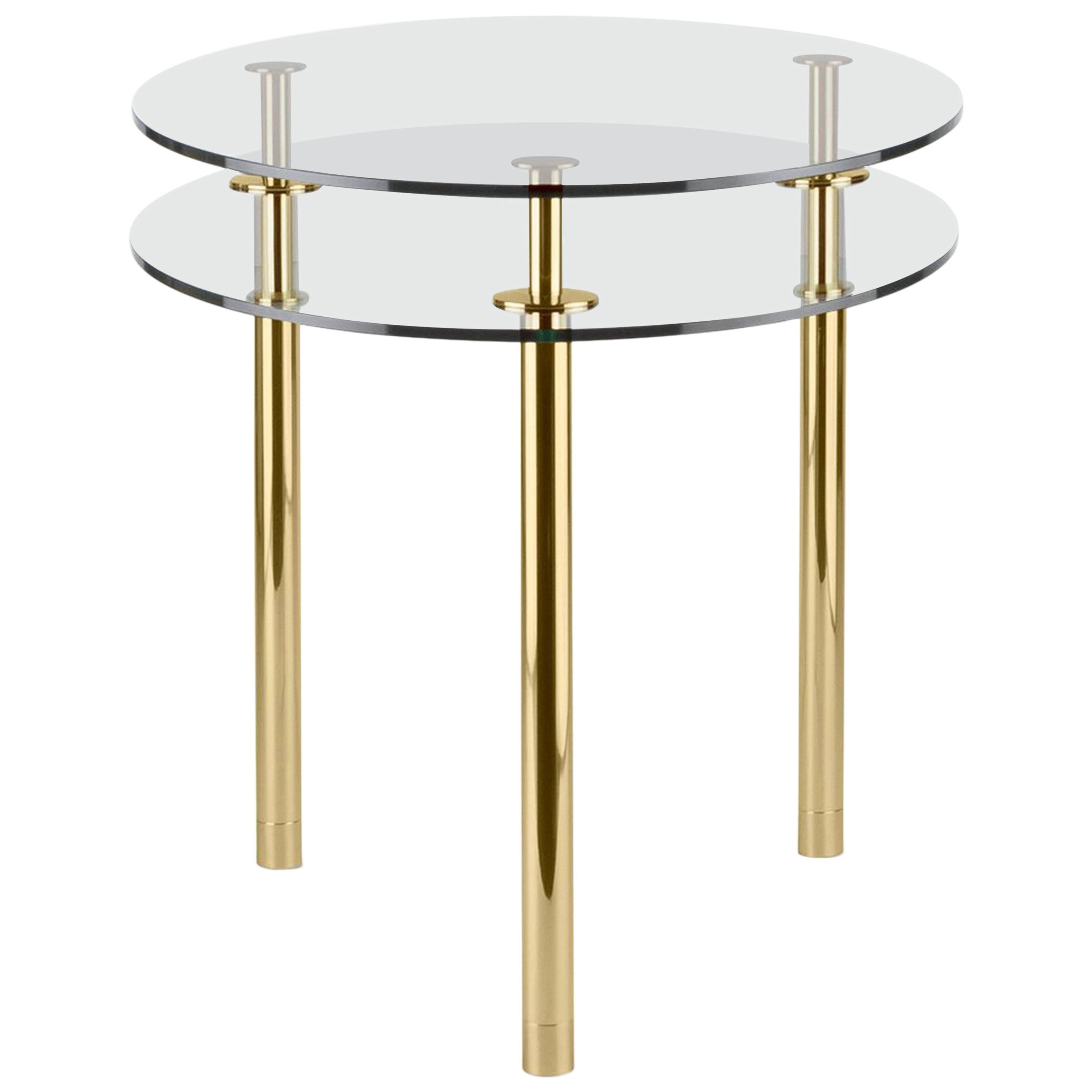 Ghidini 1961 Legs Small Round Table in Crystal and Polished Brass For Sale