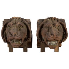 Pair of 19th Century Fire Clay Lion Heads