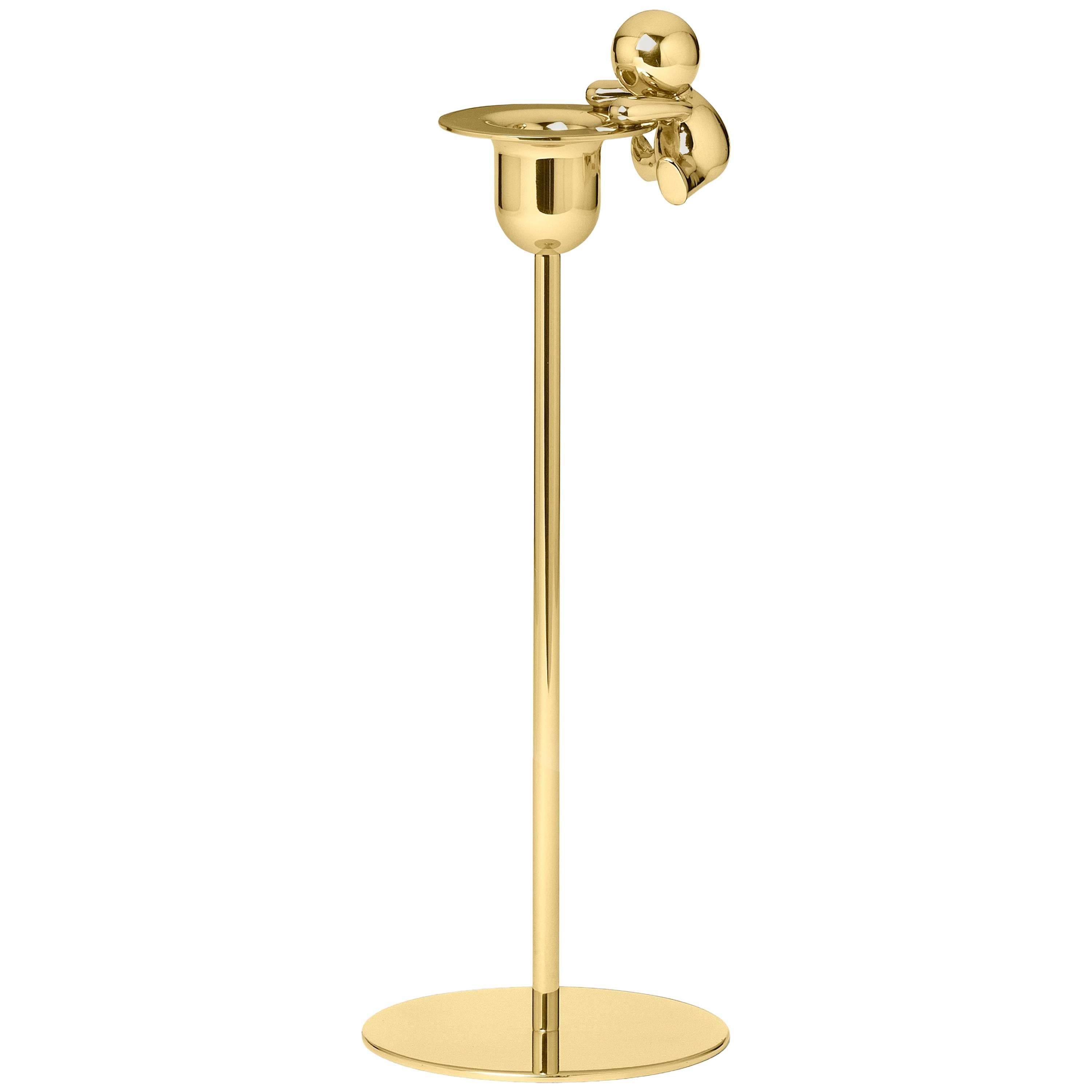 Ghidini 1961 Omini the Climber Tall Candlestick in Polished Brass For Sale