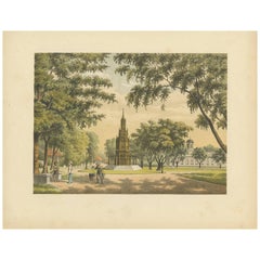 Antique Print of a Statue and Church in Batavia by M.T.H. Perelaer, 1888