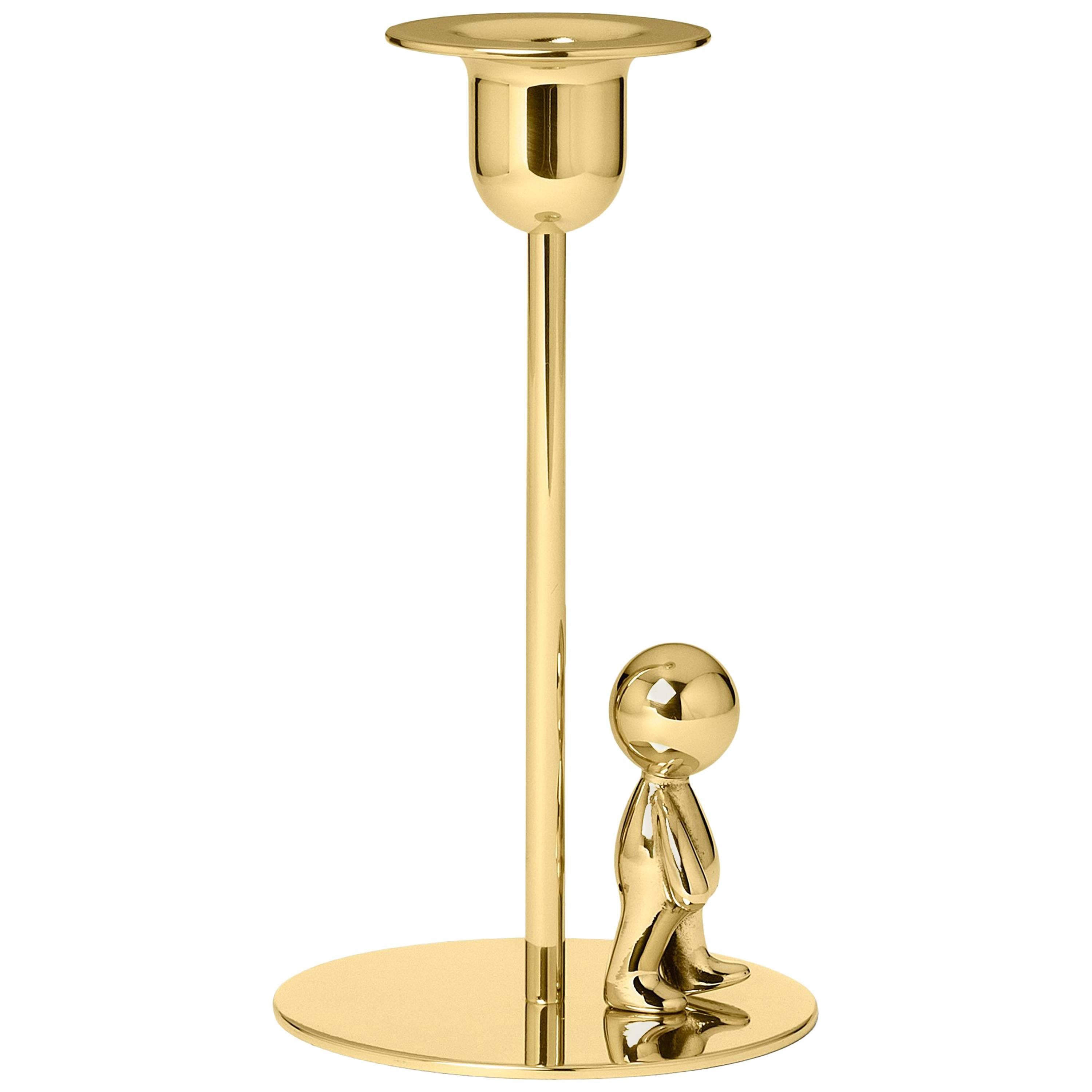 Ghidini 1961 Omini the Walkman Short Candlestick in Polished Brass For Sale