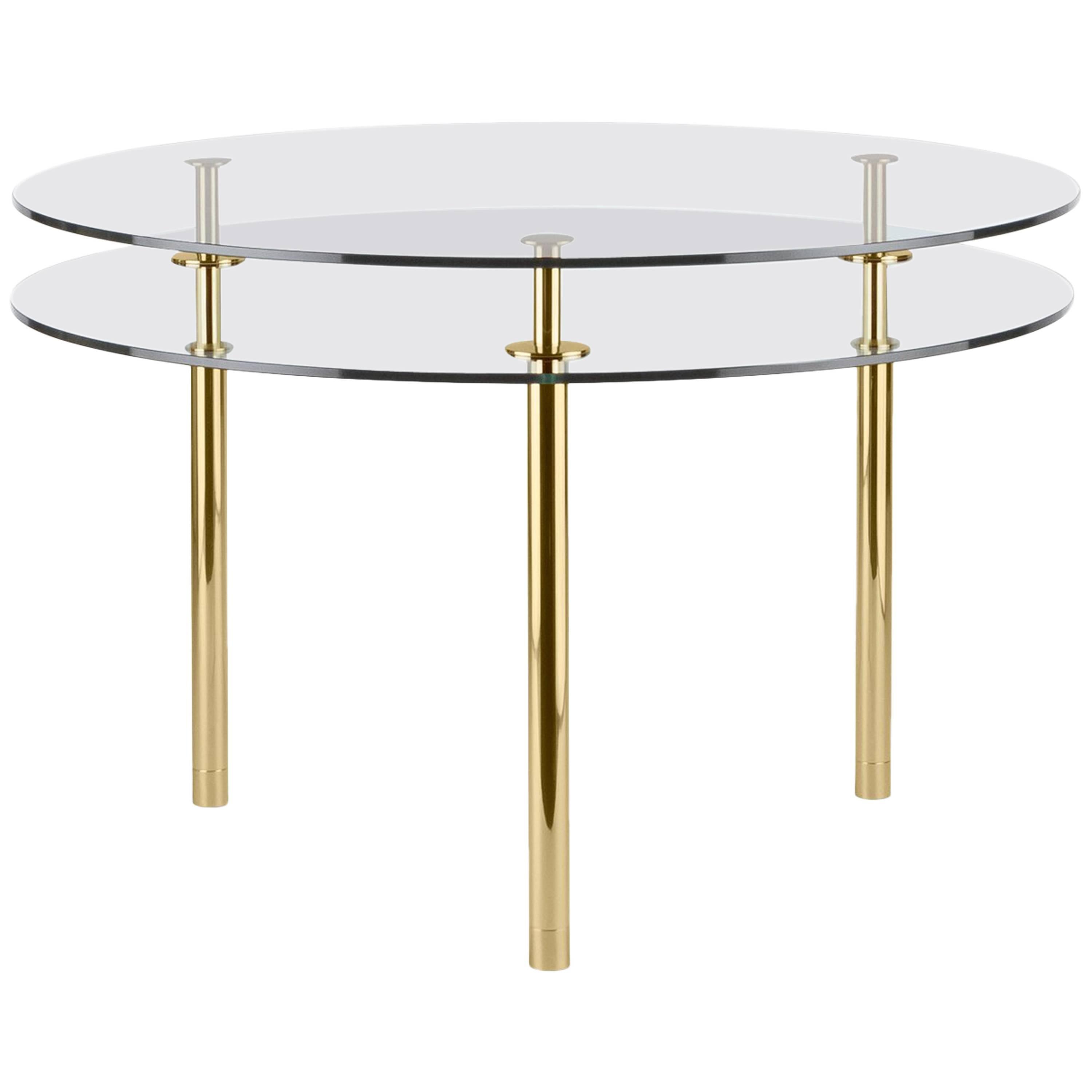 Ghidini 1961 Legs Medium Round Table in Crystal and Polished Brass For Sale