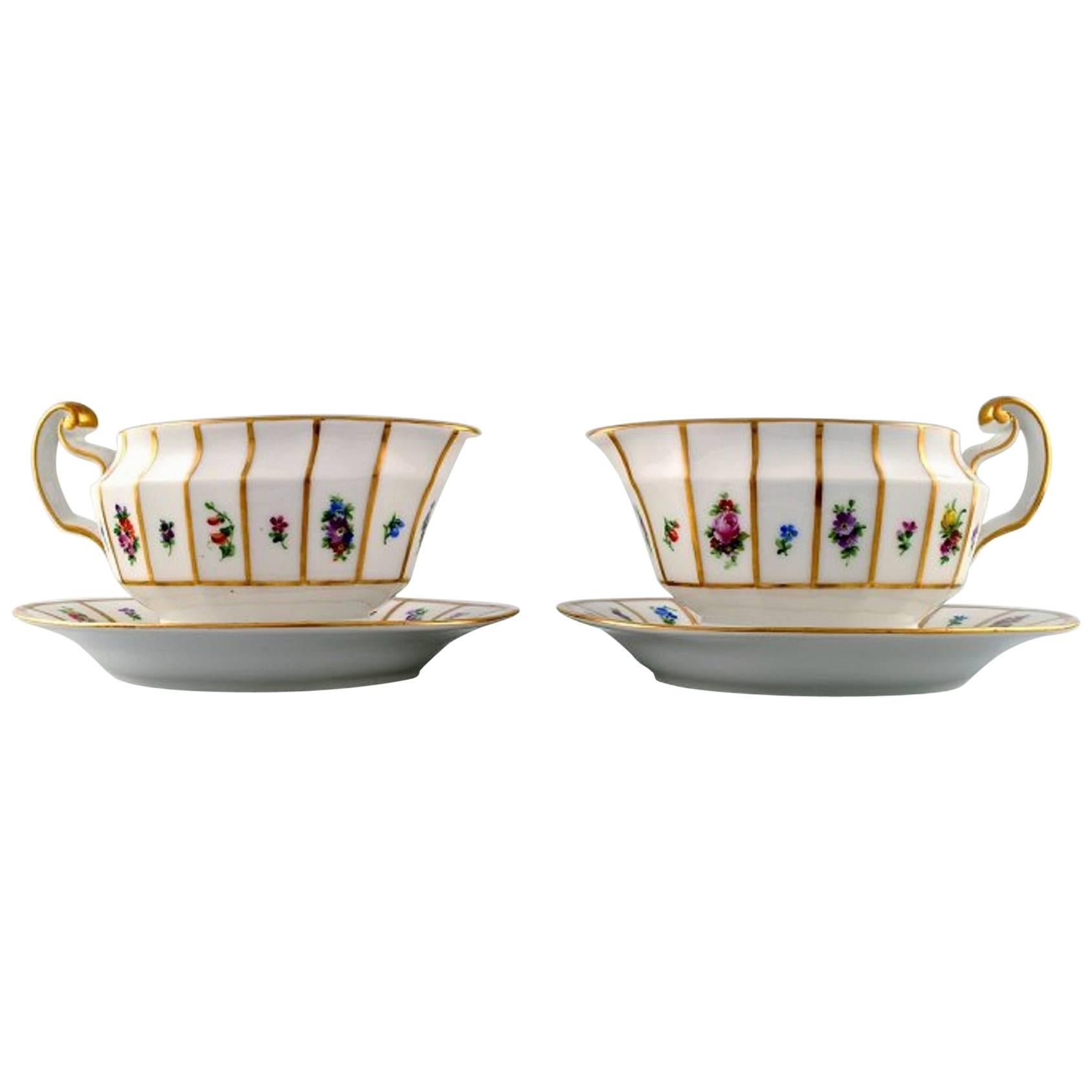Two Pieces, Royal Copenhagen Henriette, Hand-Painted Porcelain, Gravy Boats
