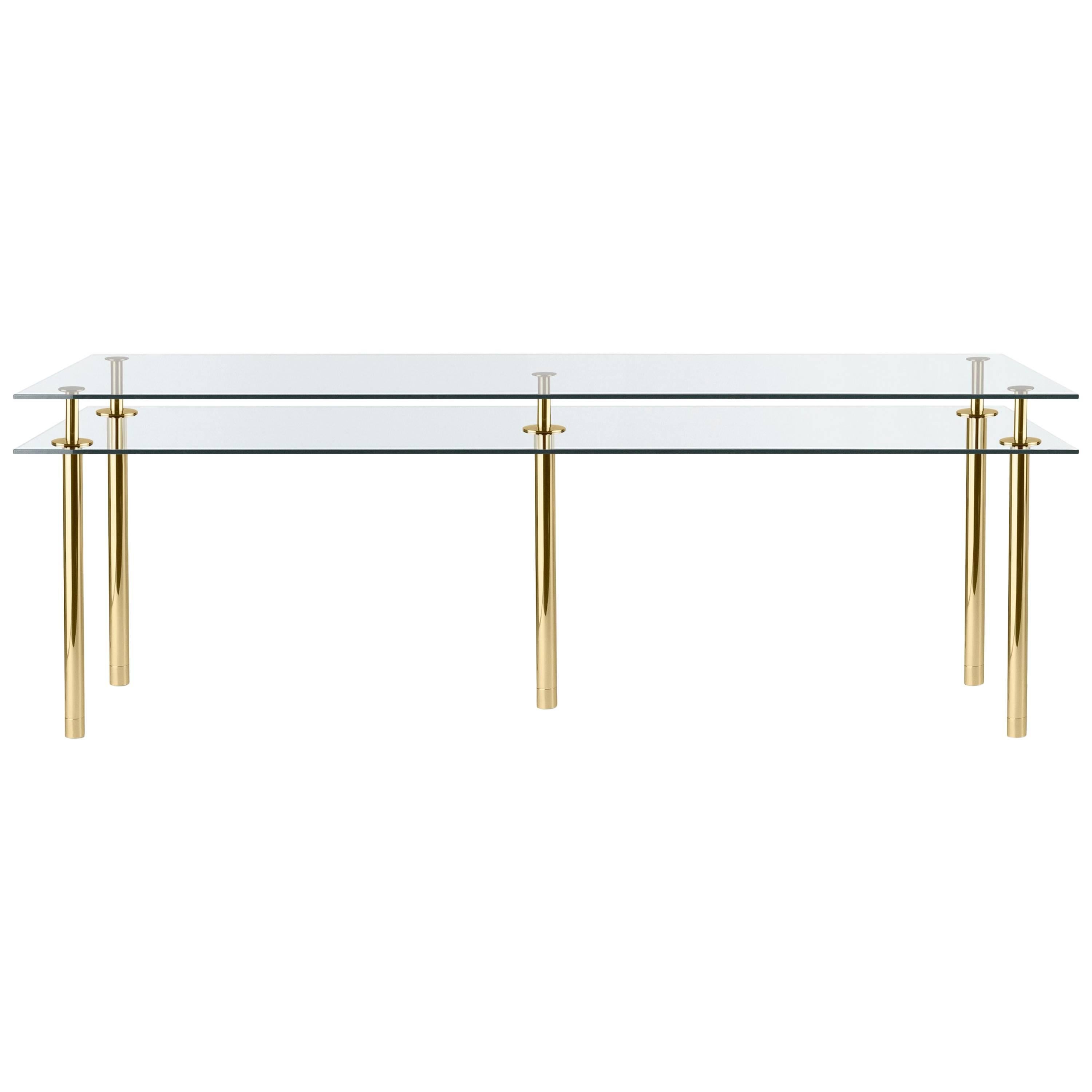 Ghidini 1961 Legs Large Rectangular Table in Crystal and Polished Brass For Sale