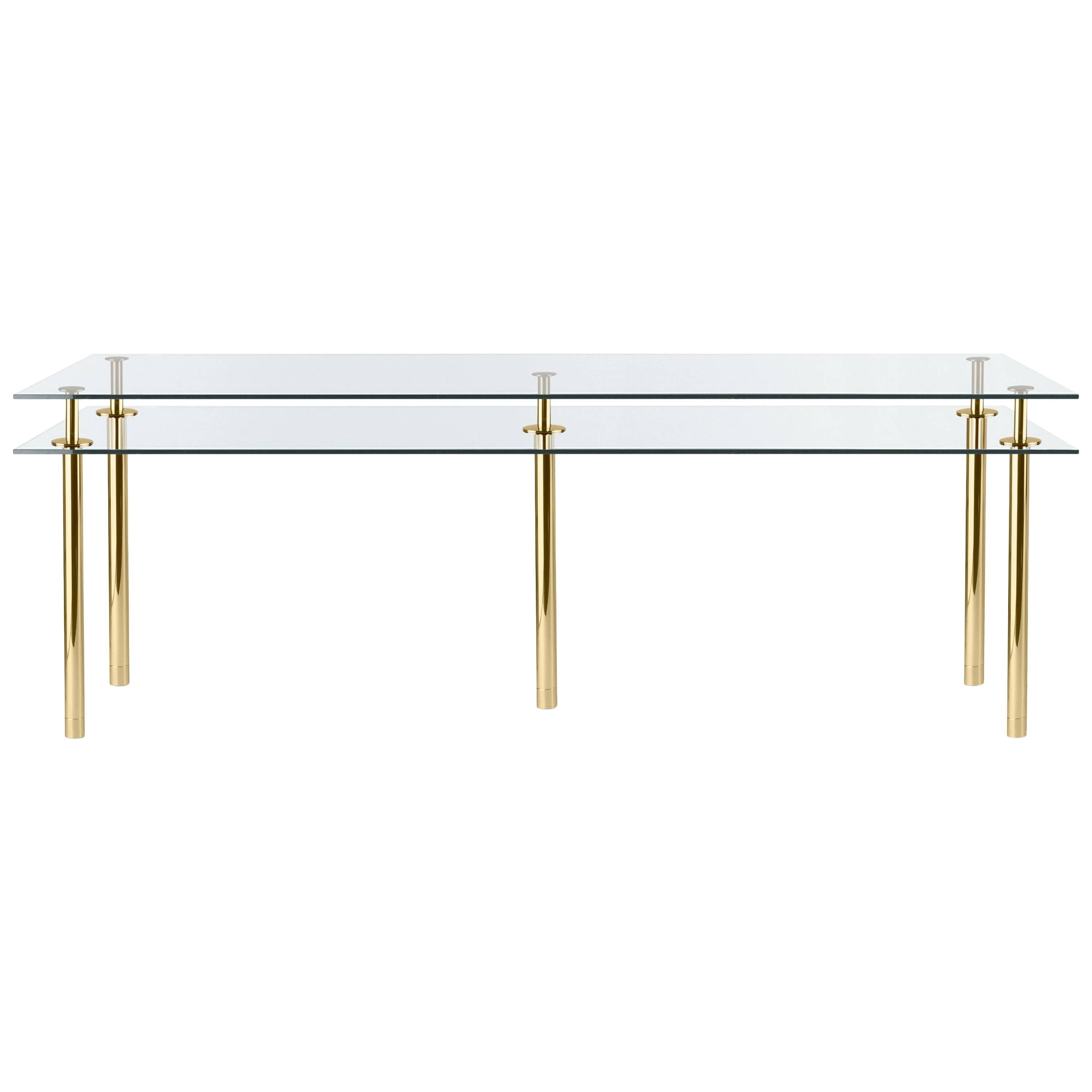 Ghidini 1961 Legs Grande table rectangulaire en cristal et laiton poli en vente