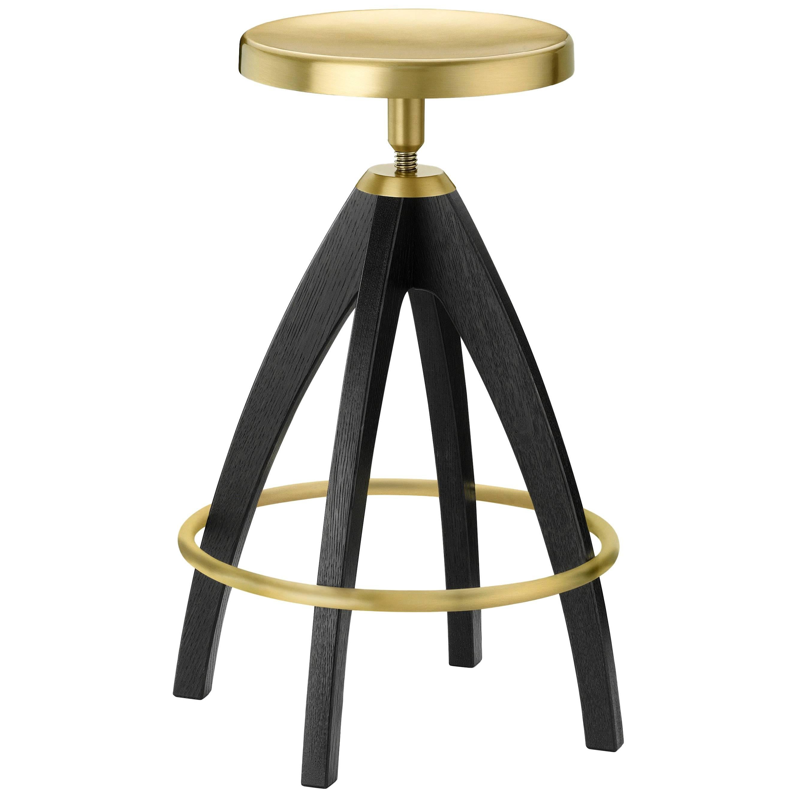 Ghidini 1961 Leporello Senior Stool in Dark Oak and Satin Brass Finish For Sale