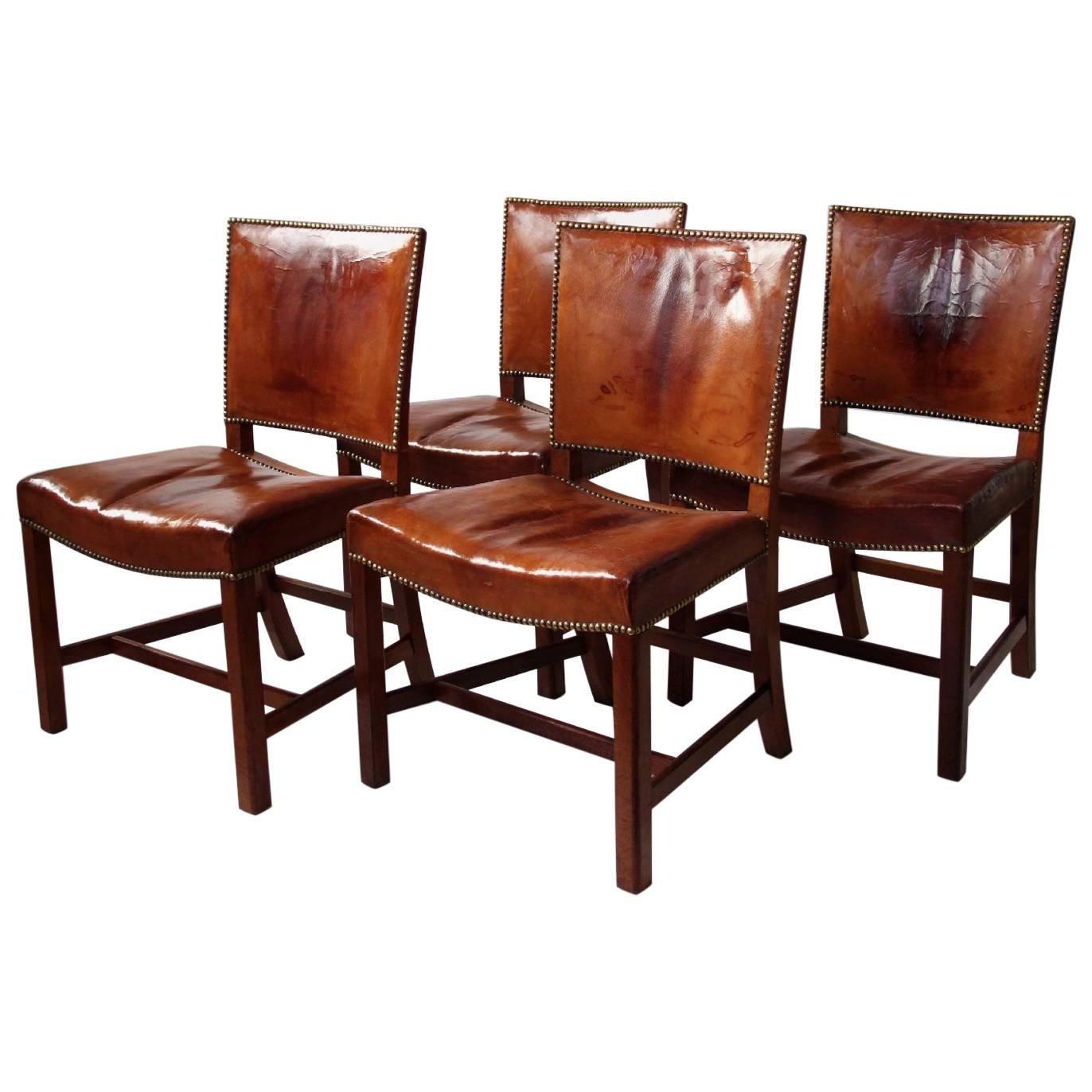Set of Four Kaare Klint Red Chairs Mahogany and Original Niger Leather