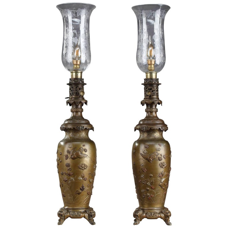 Brass Asian Style Table Lamp With Birds Dragons And Bamboo Detail Antique Kerosene Lamps With Birds And Fl Decor In Chinese Style