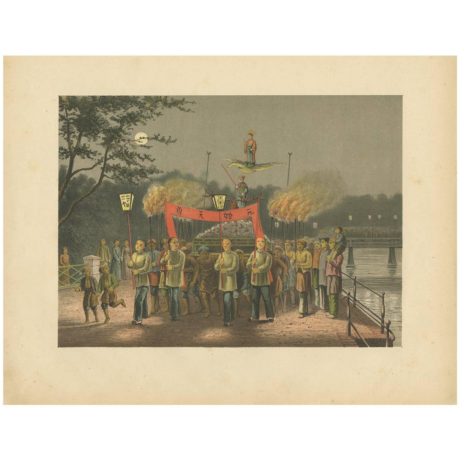 Stampa antica di una cerimonia a Batavia di M.T.H. Perelaer, 1888