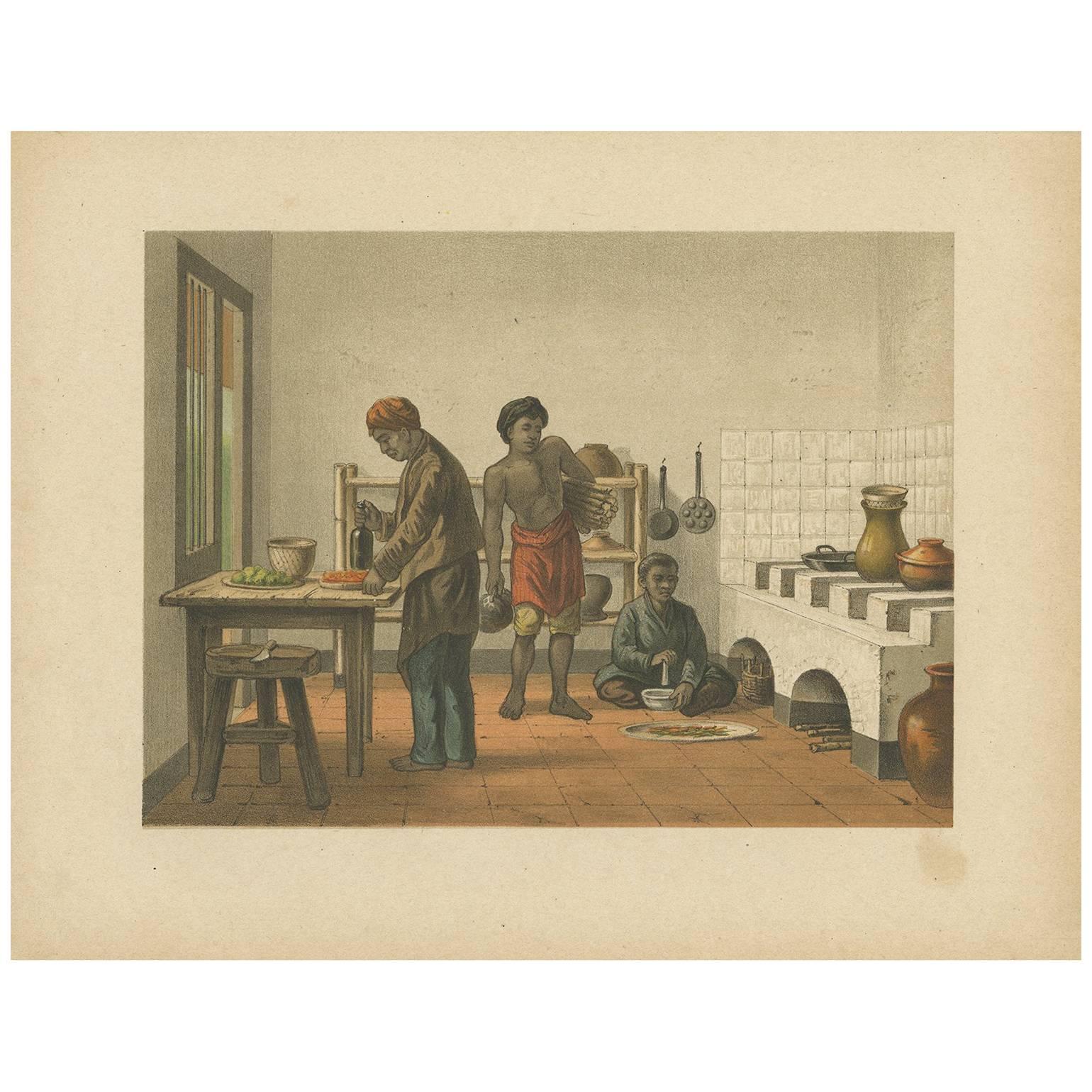 Antique Print of a Kitchen in Batavia by M.T.H. Perelaer, 1888 For Sale