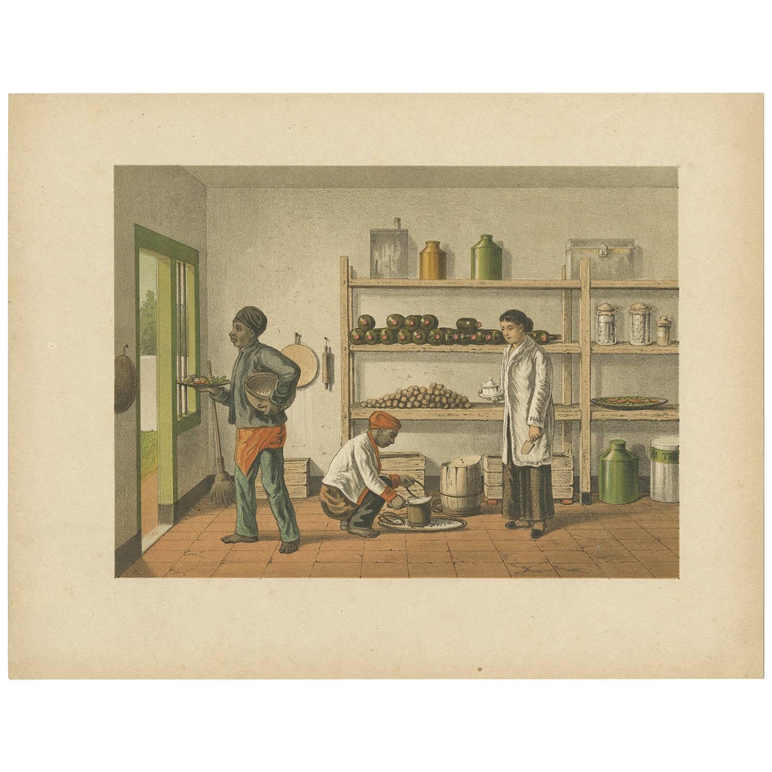 Antique Print of a Kitchen Storage in Batavia by M.T.H. Perelaer, 1888 For Sale