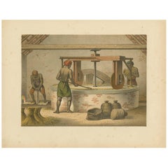Antique Print of a Mill for Rice Peeling by M.T.H. Perelaer, 1888