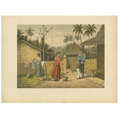Antique Print of a Domestic Scene on Java by M.T.H. Perelaer, 1888
